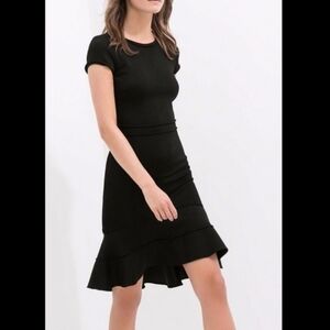 Zara Woman Ponte Knit Ruffle Hem Mini Dress Black Medium Little Black Dress LBD
